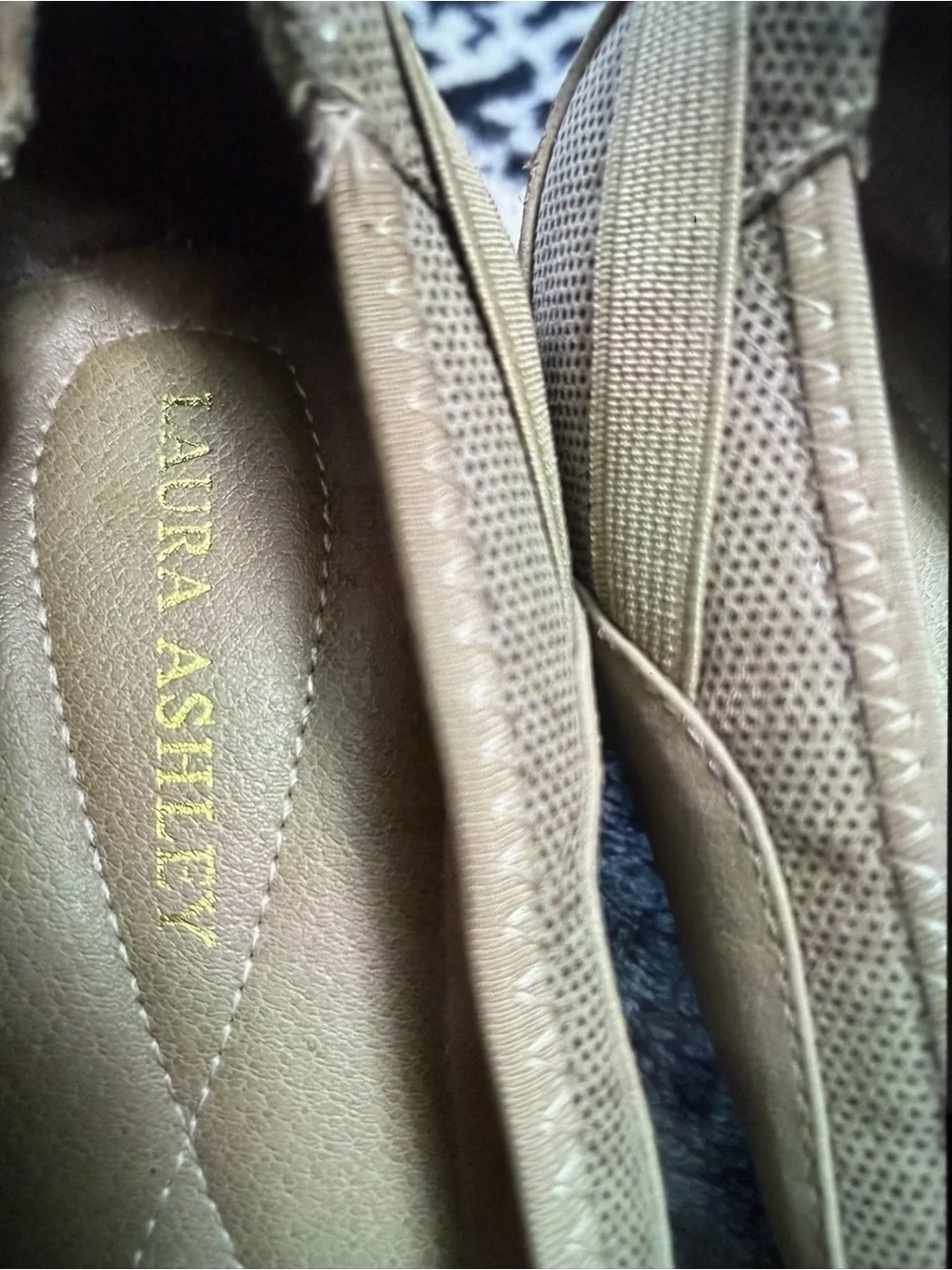 Laura Ashley Taupe Mary Jane Wedges with Elastic Cross Strap